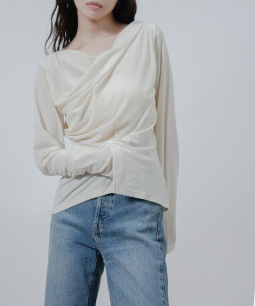 Social GIRL(ソーシャルガール)の「シアー ベロア カシュクール トップス(Tシャツ/カットソー・レディース・ブラック/アイボリー/イエロー・M)」の6枚目の写真