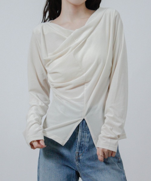 Social GIRL(ソーシャルガール)の「シアー ベロア カシュクール トップス(Tシャツ/カットソー・レディース・ブラック/アイボリー/イエロー・M)」の7枚目の写真