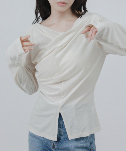 Social GIRL(ソーシャルガール)の「シアー ベロア カシュクール トップス(Tシャツ/カットソー・レディース・ブラック/アイボリー/イエロー・M)」の8枚目の写真