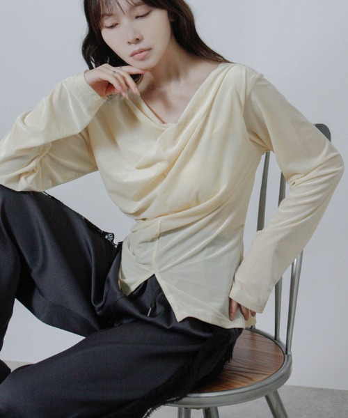 Social GIRL(ソーシャルガール)の「シアー ベロア カシュクール トップス(Tシャツ/カットソー・レディース・ブラック/アイボリー/イエロー・M)」の12枚目の写真