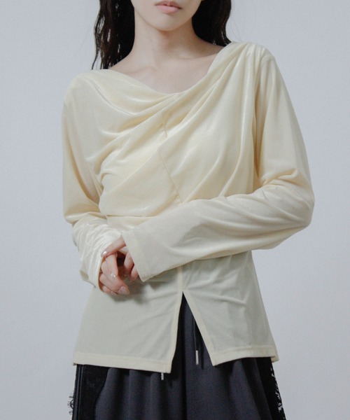Social GIRL(ソーシャルガール)の「シアー ベロア カシュクール トップス(Tシャツ/カットソー・レディース・ブラック/アイボリー/イエロー・M)」の13枚目の写真