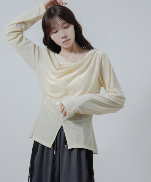 Social GIRL(ソーシャルガール)の「シアー ベロア カシュクール トップス(Tシャツ/カットソー・レディース・ブラック/アイボリー/イエロー・M)」の14枚目の写真