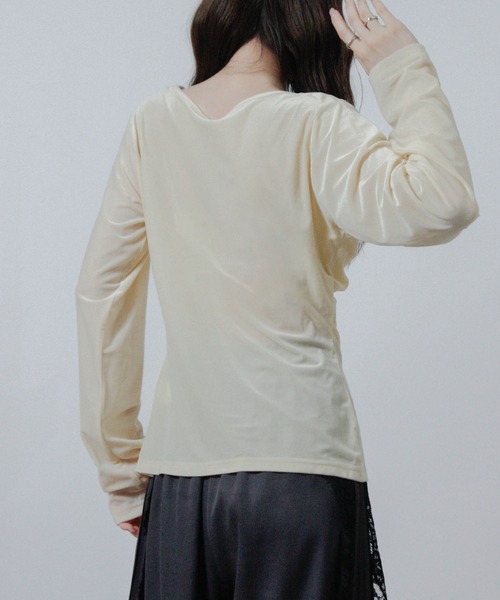 Social GIRL(ソーシャルガール)の「シアー ベロア カシュクール トップス(Tシャツ/カットソー・レディース・ブラック/アイボリー/イエロー・M)」の16枚目の写真