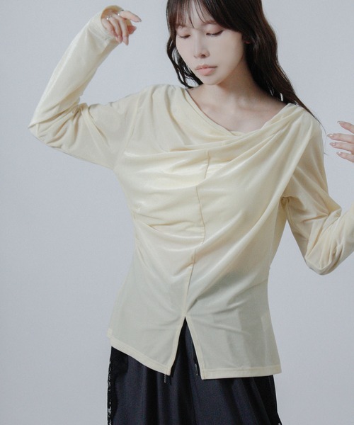 Social GIRL(ソーシャルガール)の「シアー ベロア カシュクール トップス(Tシャツ/カットソー・レディース・ブラック/アイボリー/イエロー・M)」の18枚目の写真