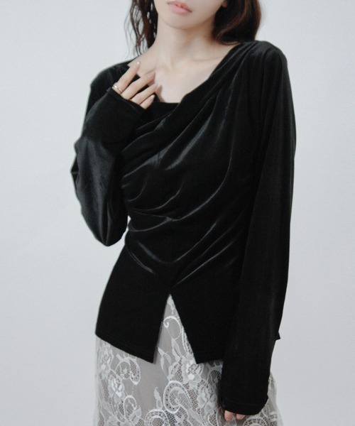 Social GIRL(ソーシャルガール)の「シアー ベロア カシュクール トップス(Tシャツ/カットソー・レディース・ブラック/アイボリー/イエロー・M)」の21枚目の写真