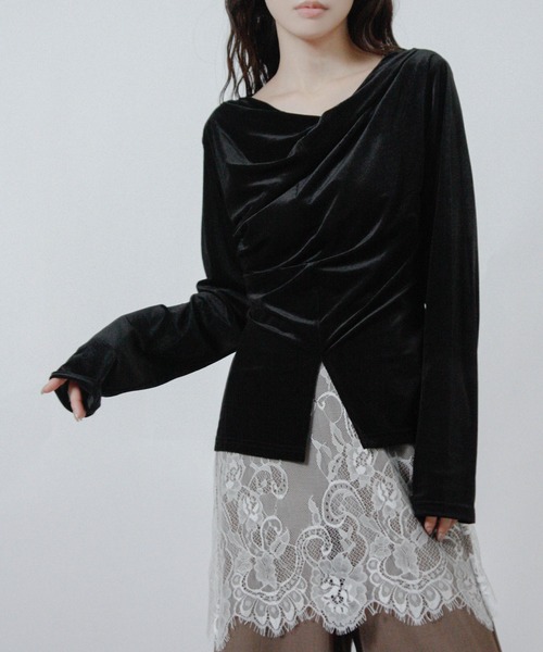 Social GIRL(ソーシャルガール)の「シアー ベロア カシュクール トップス(Tシャツ/カットソー・レディース・ブラック/アイボリー/イエロー・M)」の22枚目の写真