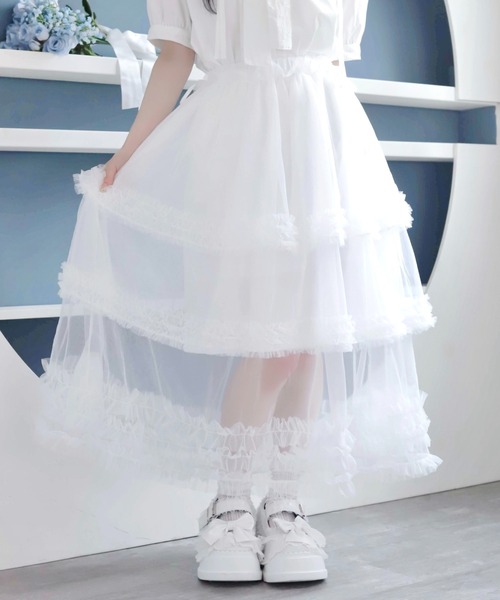 Whinny（ホワイニー）の「Whinny/【2026夏新作♪】お嬢様のすずしげスカート（スカート・レディース・ホワイト/サックスブルー/ブラック・FREE）」の2枚目の写真