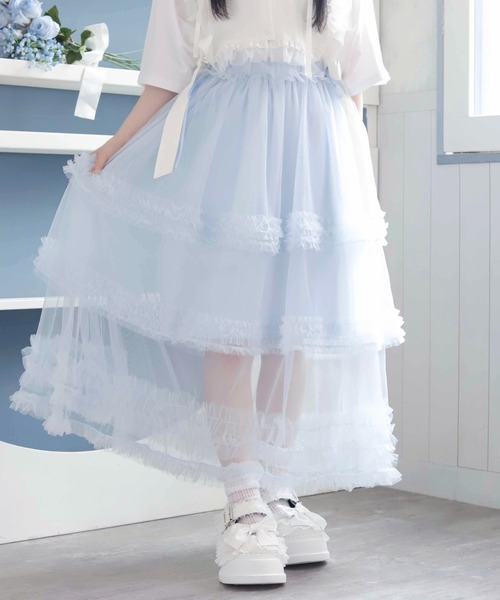 Whinny（ホワイニー）の「Whinny/【2026夏新作♪】お嬢様のすずしげスカート（スカート・レディース・ホワイト/サックスブルー/ブラック・FREE）」の3枚目の写真