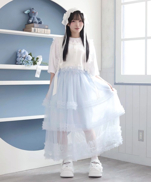 Whinny（ホワイニー）の「Whinny/【2026夏新作♪】お嬢様のすずしげスカート（スカート・レディース・ホワイト/サックスブルー/ブラック・FREE）」の4枚目の写真