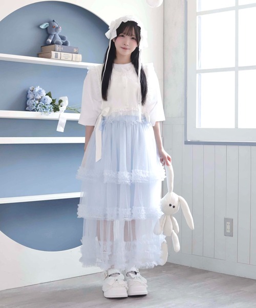Whinny（ホワイニー）の「Whinny/【2026夏新作♪】お嬢様のすずしげスカート（スカート・レディース・ホワイト/サックスブルー/ブラック・FREE）」の5枚目の写真