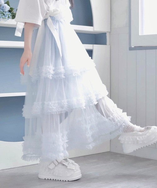 Whinny（ホワイニー）の「Whinny/【2026夏新作♪】お嬢様のすずしげスカート（スカート・レディース・ホワイト/サックスブルー/ブラック・FREE）」の7枚目の写真