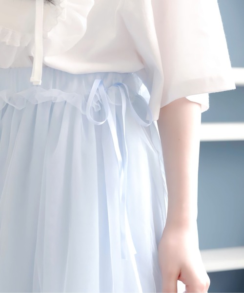 Whinny（ホワイニー）の「Whinny/【2026夏新作♪】お嬢様のすずしげスカート（スカート・レディース・ホワイト/サックスブルー/ブラック・FREE）」の8枚目の写真