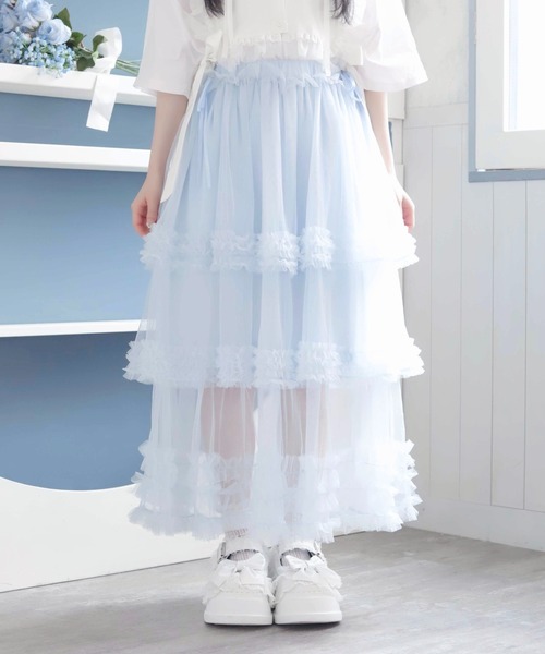 Whinny（ホワイニー）の「Whinny/【2026夏新作♪】お嬢様のすずしげスカート（スカート・レディース・ホワイト/サックスブルー/ブラック・FREE）」の11枚目の写真