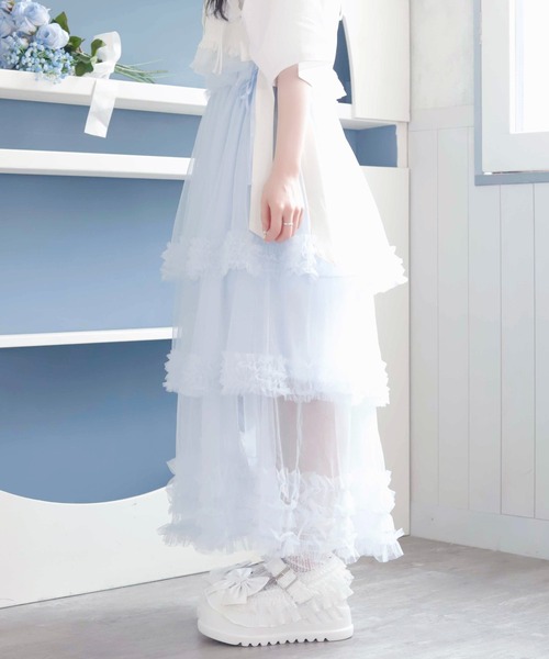 Whinny（ホワイニー）の「Whinny/【2026夏新作♪】お嬢様のすずしげスカート（スカート・レディース・ホワイト/サックスブルー/ブラック・FREE）」の12枚目の写真