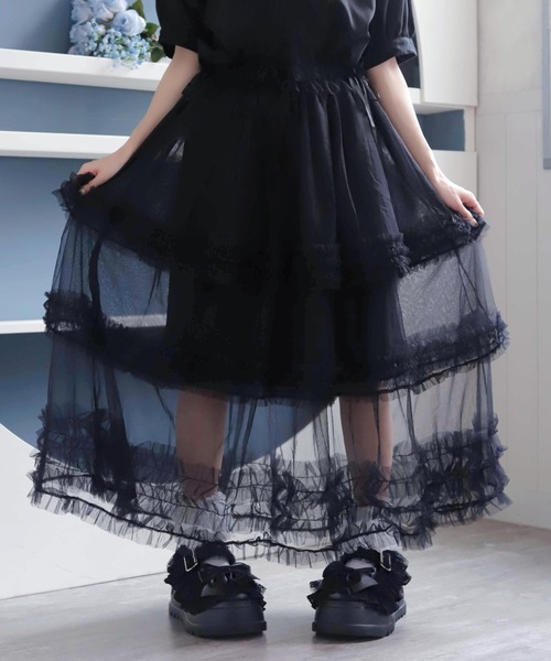 Whinny（ホワイニー）の「Whinny/【2026夏新作♪】お嬢様のすずしげスカート（スカート・レディース・ホワイト/サックスブルー/ブラック・FREE）」の18枚目の写真