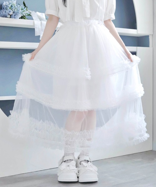 Whinny（ホワイニー）の「Whinny/【2026夏新作♪】お嬢様のすずしげスカート（スカート・レディース・ホワイト/サックスブルー/ブラック・FREE）」の21枚目の写真