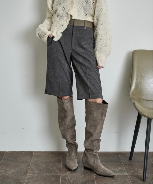 THE YOn(ザヨン)の「配色ベルトコーデュロイハーフパンツ(その他パンツ・レディース・ブラック/アイボリー/ピンク・M/S)」の1枚目の写真