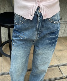 スタッズ×ビジューデコ デニムワイドパンツ