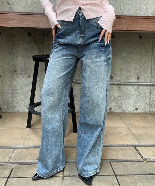 ROGER AND RAW（ロジャーアンドロウ）の「スタッズ×ビジューデコ デニムワイドパンツ（デニムパンツ・レディース・ブルー・SMALL/MEDIUM）」の20枚目の写真
