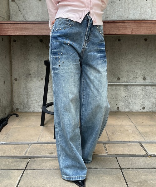 ROGER AND RAW（ロジャーアンドロウ）の「スタッズ×ビジューデコ デニムワイドパンツ（デニムパンツ・レディース・ブルー・SMALL/MEDIUM）」の16枚目の写真