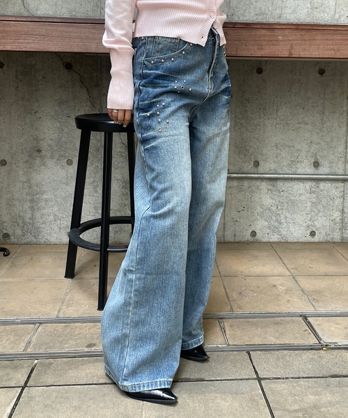 ROGER AND RAW（ロジャーアンドロウ）の「スタッズ×ビジューデコ デニムワイドパンツ（デニムパンツ・レディース・ブルー・SMALL/MEDIUM）」の15枚目の写真