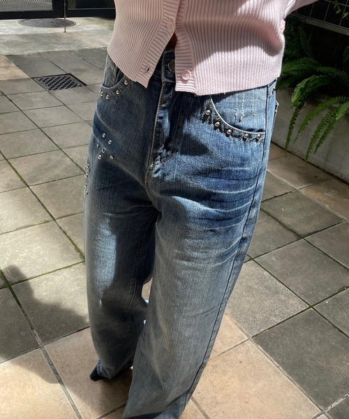 ROGER AND RAW（ロジャーアンドロウ）の「スタッズ×ビジューデコ デニムワイドパンツ（デニムパンツ・レディース・ブルー・SMALL/MEDIUM）」の9枚目の写真