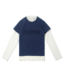 スタシースルーロングスリーブレイヤードシークレット半袖Tシャツセット(アイボリー/ネイビー)