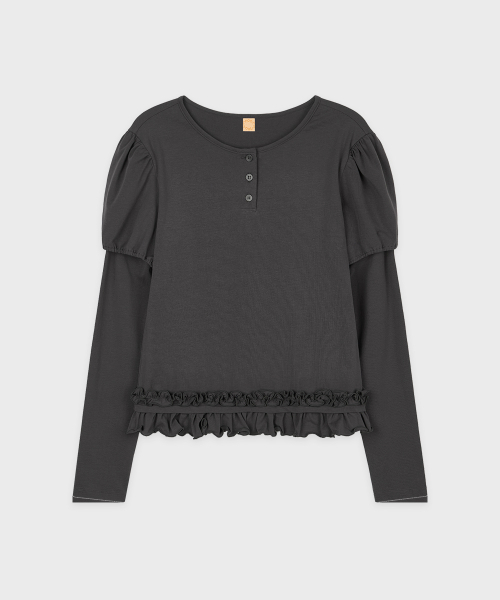 SINOON(シヌーン)の「Balloon Puff Layered Sleeve (Charcoal)(Tシャツ/カットソー・レディース・チャコールグレー・SMALL/MEDIUM)」の4枚目の写真