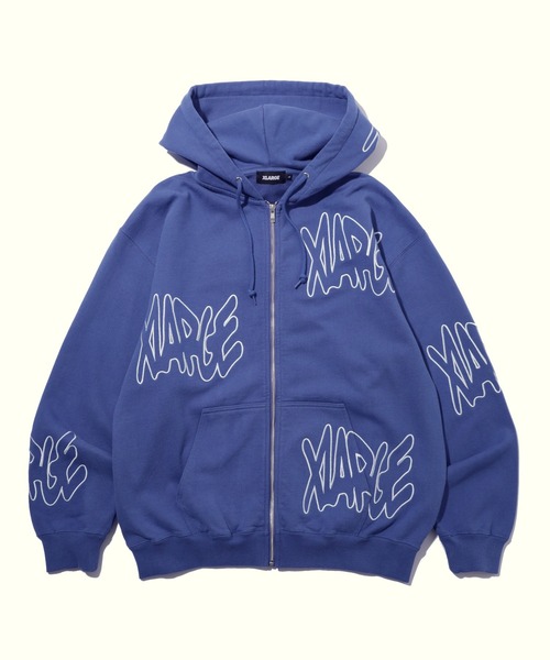 XLARGE(エクストララージ)の「ALLOVER LOGO ZIP HOODED SWEATSHIRT(パーカー・メンズ・ブルー/ピンク/ブラック・S/M/L/XL)」の2枚目の写真
