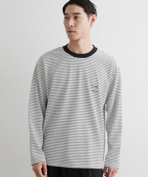 THE SHOP TK (ザ ショップ ティーケー )の「【洗濯機OK】リップルボーダー長袖Tシャツ(Tシャツ/カットソー・メンズ・ブラック系2/ホワイト系5・02/03)」の1枚目の写真