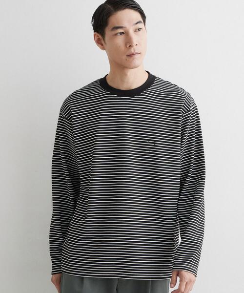 THE SHOP TK (ザ ショップ ティーケー )の「【洗濯機OK】リップルボーダー長袖Tシャツ(Tシャツ/カットソー・メンズ・ブラック系2/ホワイト系5・02/03)」の2枚目の写真