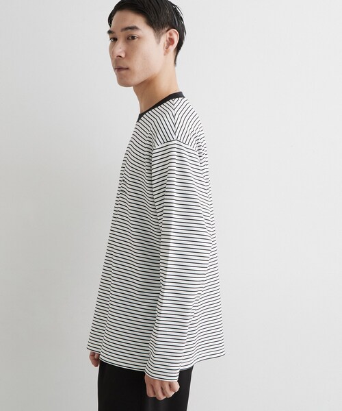 THE SHOP TK (ザ ショップ ティーケー )の「【洗濯機OK】リップルボーダー長袖Tシャツ(Tシャツ/カットソー・メンズ・ブラック系2/ホワイト系5・02/03)」の11枚目の写真