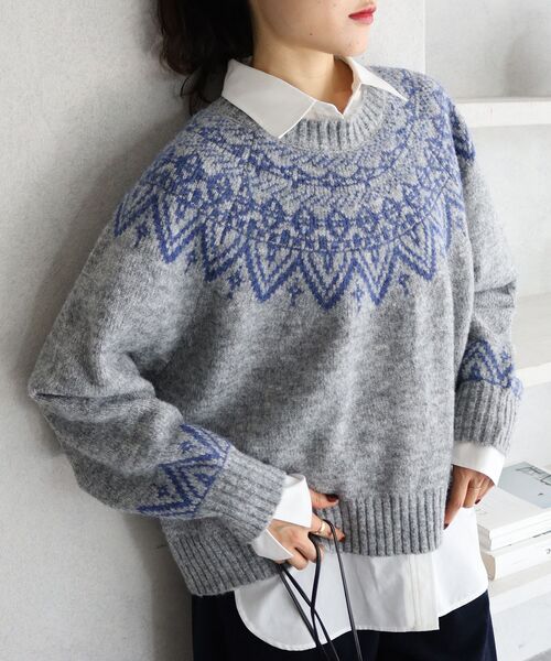 le.coeur blanc（ルクールブラン）の「《WEB限定》ウール混ノルディックニット（ニット/セーター・レディース・アイボリー/ブラック/ベージュ/グレー・38）」の3枚目の写真