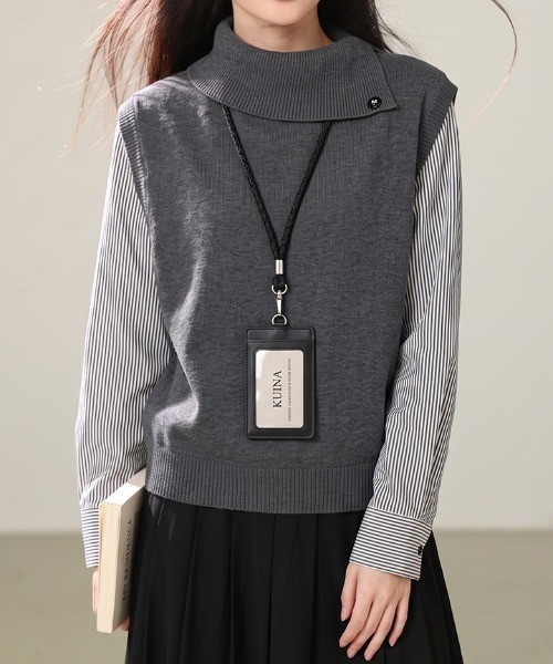 LUCPY（ラクピー）の「ストライプシャツドッキングニットプルオーバー（その他トップス・レディース・グレー/ホワイト・X-LARGE/SMALL/LARGE/MEDIUM）」の3枚目の写真