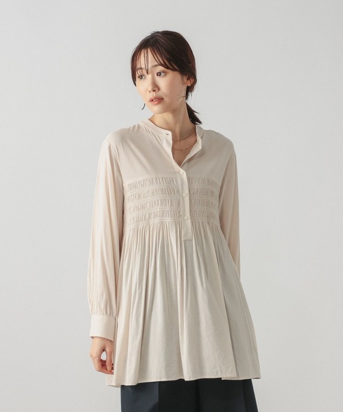 GLOBAL WORK（グローバルワーク）の「シャーリングシャツチュニック/ 1063248（チュニック・レディース・パープル系その他7/オフホワイト・FREE）」の5枚目の写真