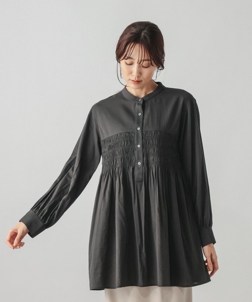 GLOBAL WORK（グローバルワーク）の「シャーリングシャツチュニック/ 1063248（チュニック・レディース・パープル系その他7/オフホワイト・FREE）」の9枚目の写真