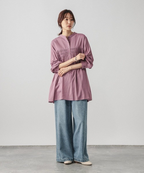 GLOBAL WORK（グローバルワーク）の「シャーリングシャツチュニック/ 1063248（チュニック・レディース・パープル系その他7/オフホワイト・FREE）」の11枚目の写真