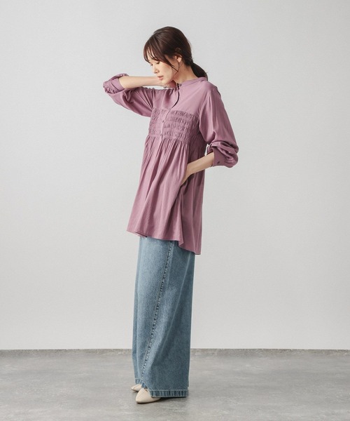 GLOBAL WORK（グローバルワーク）の「シャーリングシャツチュニック/ 1063248（チュニック・レディース・パープル系その他7/オフホワイト・FREE）」の12枚目の写真