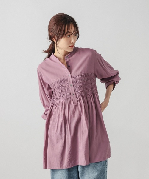 GLOBAL WORK（グローバルワーク）の「シャーリングシャツチュニック/ 1063248（チュニック・レディース・パープル系その他7/オフホワイト・FREE）」の15枚目の写真