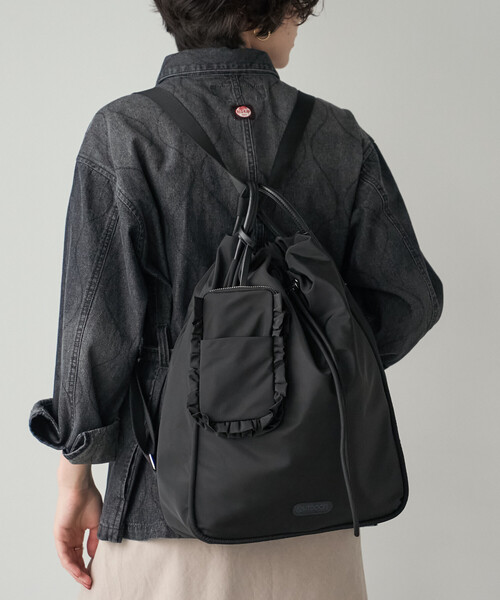 FREAK'S STORE（フリークスストア）の「OUTDOOR PRODUCTS/アウトドアプロダクツ 【ポーチ付き】3WAY トートバッグ/ナップサック/リュック/ショルダーバッグ（ショルダーバッグ・レディース・ベージュ/ブラック・ONE SIZE）」の9枚目の写真
