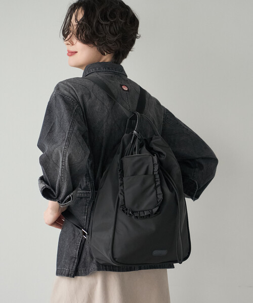 FREAK'S STORE（フリークスストア）の「OUTDOOR PRODUCTS/アウトドアプロダクツ 【ポーチ付き】3WAY トートバッグ/ナップサック/リュック/ショルダーバッグ（ショルダーバッグ・レディース・ベージュ/ブラック・ONE SIZE）」の10枚目の写真
