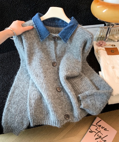 LUCPY(ラクピー)の「デニムカラー ニットカーディガン(カーディガン/ボレロ・レディース・オレンジ/グレー・SMALL/LARGE/MEDIUM)」の1枚目の写真