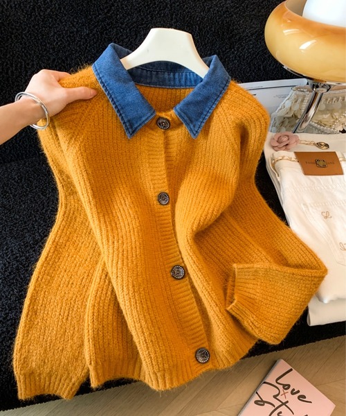 LUCPY(ラクピー)の「デニムカラー ニットカーディガン(カーディガン/ボレロ・レディース・オレンジ/グレー・SMALL/LARGE/MEDIUM)」の2枚目の写真
