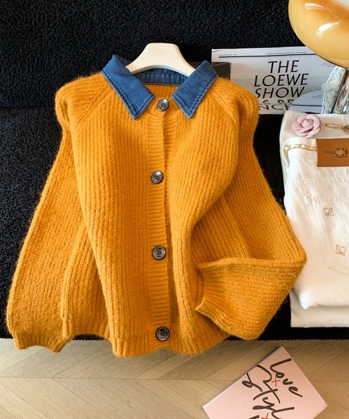 LUCPY(ラクピー)の「デニムカラー ニットカーディガン(カーディガン/ボレロ・レディース・オレンジ/グレー・SMALL/LARGE/MEDIUM)」の3枚目の写真