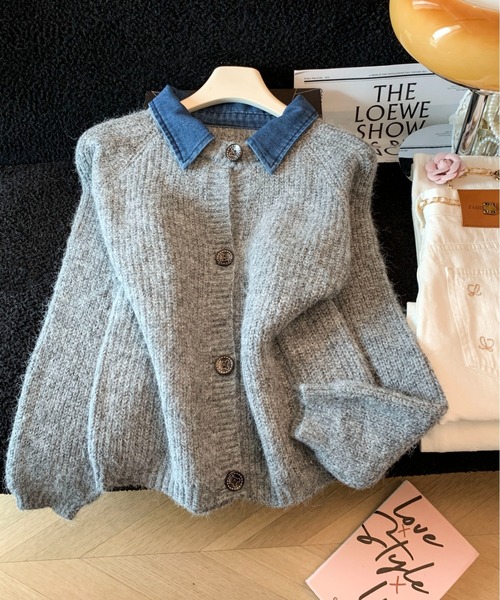 LUCPY(ラクピー)の「デニムカラー ニットカーディガン(カーディガン/ボレロ・レディース・オレンジ/グレー・SMALL/LARGE/MEDIUM)」の4枚目の写真