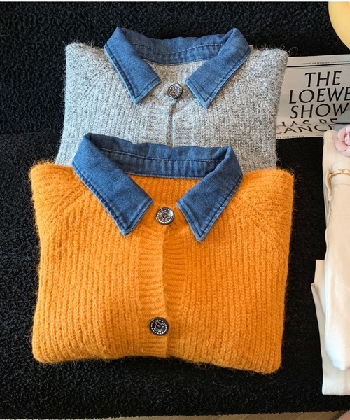 LUCPY(ラクピー)の「デニムカラー ニットカーディガン(カーディガン/ボレロ・レディース・オレンジ/グレー・SMALL/LARGE/MEDIUM)」の5枚目の写真