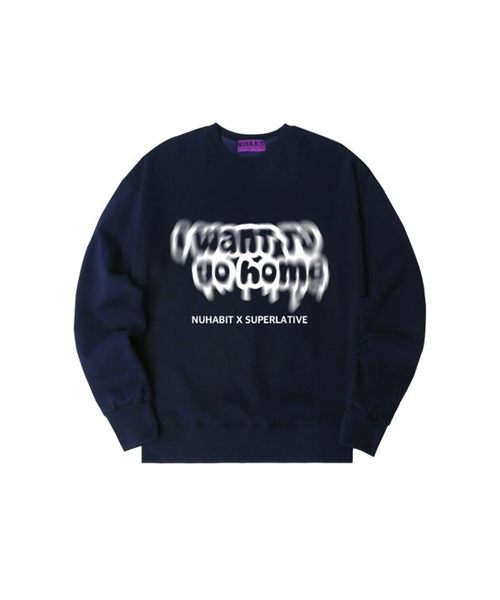 NUHABIT(ニューハビット)の「N/H I WANT TO GO HOME オーバーサイズ 裏起毛スウェット_ネイビー (GOM4-4NH036)(スウェット・メンズ・ネイビー・MEDIUM/LARGE/X-LARGE)」の1枚目の写真