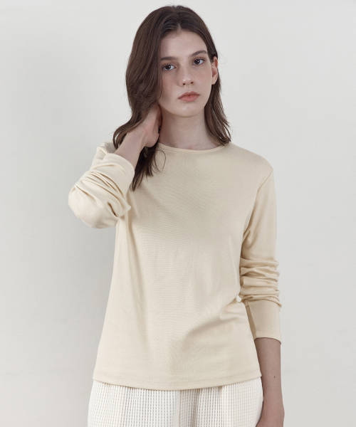 WEDNESDAYOASISFORWOMEN(ウェンズデー オアシス フォー ウーマン)の「カラーラウンド長袖Tシャツ_LEMON(WB6TP47)(Tシャツ/カットソー・レディース・レモンイエロー・FREE)」の4枚目の写真