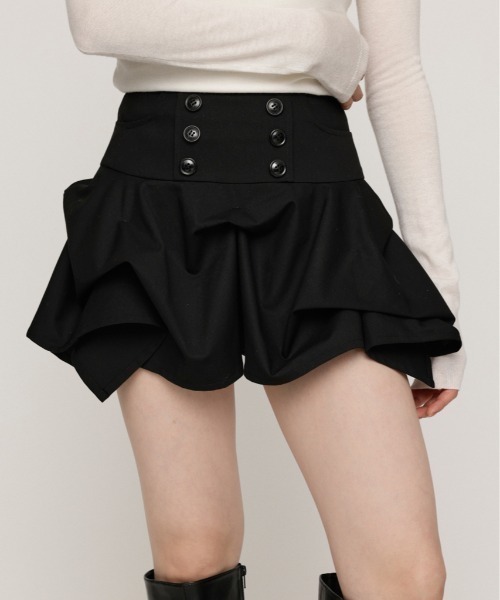 SLY(スライ)の「DOUBLE BUTTON TUCK SKORT ダブルボタンタックスコート ナポレオン風 秋服 冬服(スカート・レディース・杢グレー/ブラック・0/1)」の1枚目の写真