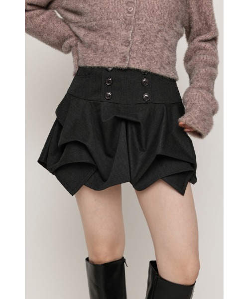 SLY(スライ)の「DOUBLE BUTTON TUCK SKORT ダブルボタンタックスコート ナポレオン風 秋服 冬服(スカート・レディース・杢グレー/ブラック・0/1)」の3枚目の写真